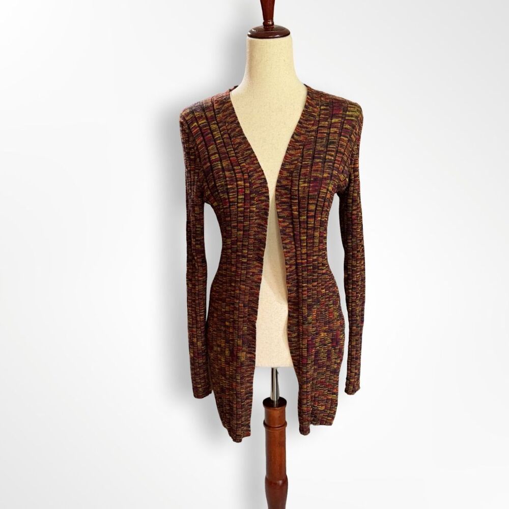 Cable & Gauge Long Cardigan Duster, XL Black Orange Spacedye Ribbed Y2K Normcore